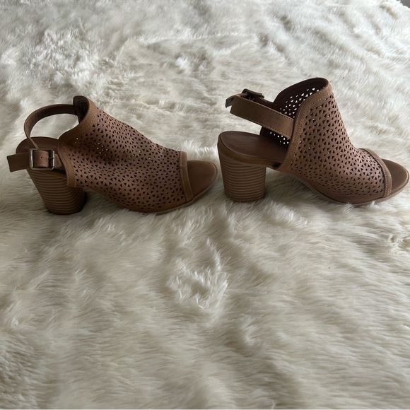 Cognac Brown Peep Toe Ankle Block Heal Bootie - Picture 4 of 8